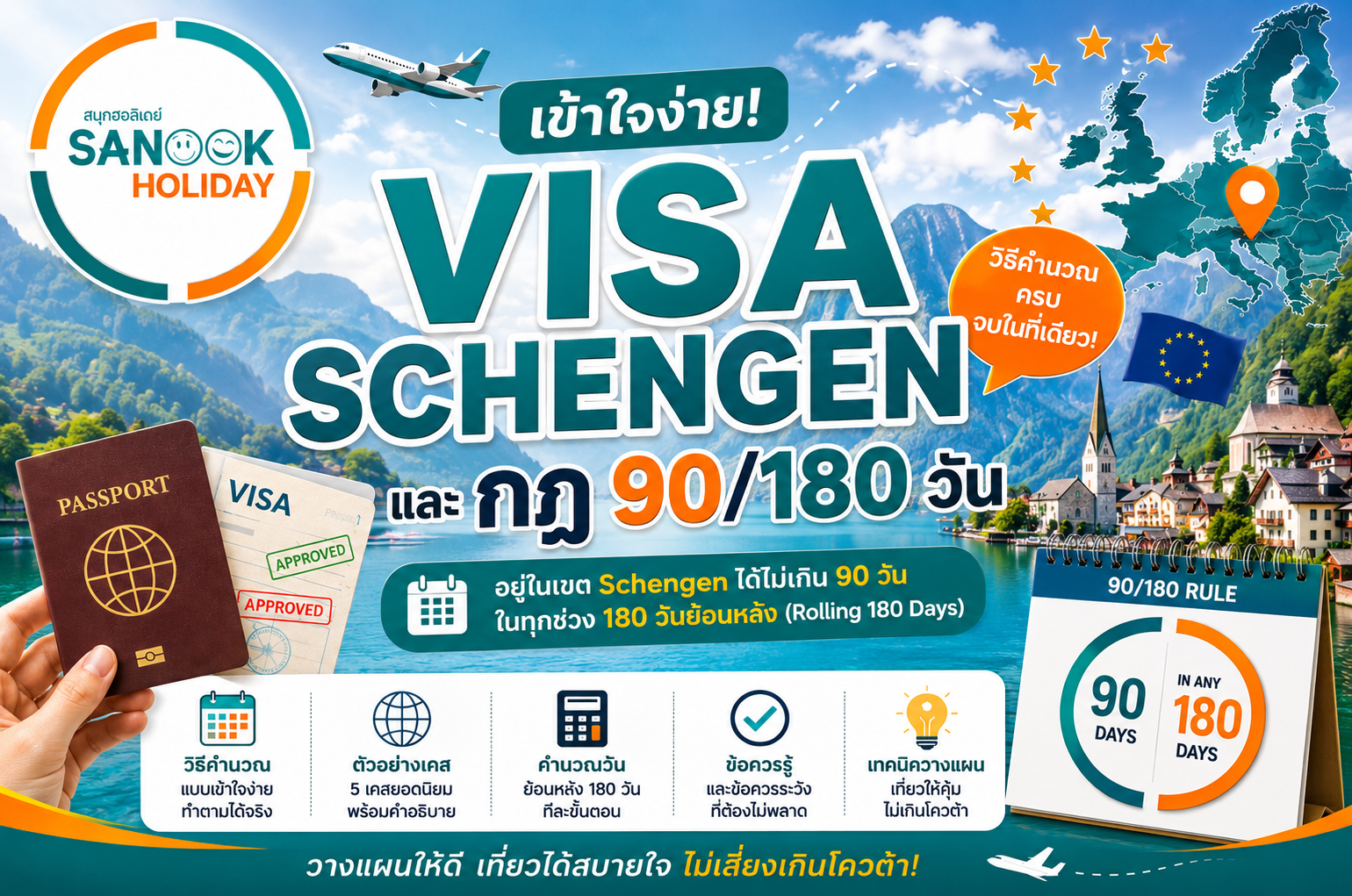 วิธีคำนวณ Visa Schengen และกฎ 90/180 วัน เข้าใจง่าย พร้อมตัวอย่างจริง