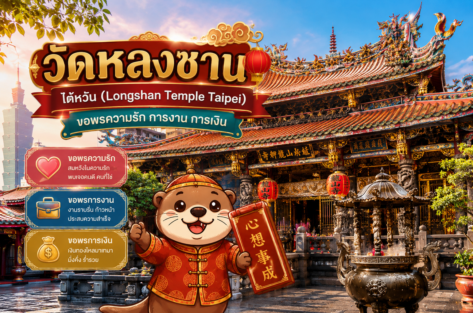 วัดหลงซาน ไต้หวัน (Longshan Temple Taipei) ขอพรความรัก การงาน การเงิน